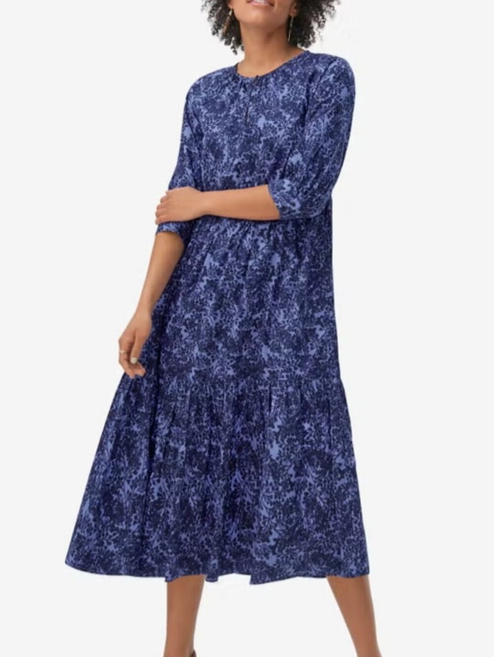 🌟Ellos Tiered Cotton Midi Dress Size 14/16 Blue Violet Print🌟